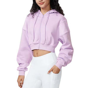 Sudadera Corta Sólida para Mujer, Otoño Invierno 2025, Talla Grande, Informal, con Capucha, Tejida, Transpirable, Ecológica, Forrada - Product Image 3