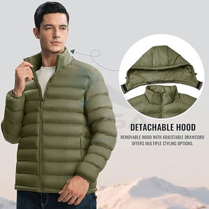 Veste matelassée légère pour homme avec capuche détachable Manteau d'hiver isolé résistant à l'eau avec poignets élastiques, ourlet réglable - Product Image 4