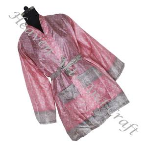 KS014 Bohemian <b>Silk</b> Vintage Sari Kimono <b>Short</b> Boho Gypsy Recycled Sari <b>Silk</b> Vintage Sari Kimono <b>Short</b> Robes Gown <b>Women</b> Sleepwear - Product Image 5