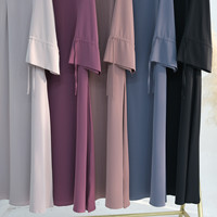 Abaya Modeste en Satin pour Femme, Robe Longue à Manches Longues, Couleur Unie, Taille Tombante, Modèle Cache-Cœur à Nouer