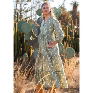 Tiered Long <b>Maxi</b> <b>Dress</b> with Long Sleeves Cascade - Product Image 2