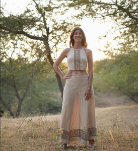 <b>Boho</b> Summer Outfit Set Linen Crop Top and Maxi <b>Skirt</b> Neutral Festival Outfit Bohemian Dress Gift for Her - Product Image 2