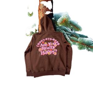 Sweat à capuche élégant grande taille en coton mélangé à impression bouffante Pull XL à la mode avec col à capuche - Product Image 2