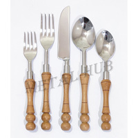Ensemble de couverts de luxe modernes en acier inoxydable argenté avec manche en bois |   Couverts écologiques pour mariages, enfants et repas |