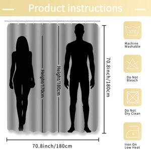 Custom Printed Waterproof Shower Shower <b>Curtain</b> for Bathroom Waterproof Polyester <b>with</b> <b>Hooks</b> - Product Image 3