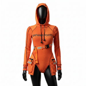 ชุดว่ายน้ำผู้หญิงคุณภาพสูง ผ้าริบไนลอนผสมสแปนเด็กซ์ สีส้มไหม้ แต่งแถบสีตัดกัน พิมพ์ลายโลโก้ - Product Image 6