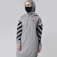 Sudadera con Capucha Larga para Mujer, Estilo Islámico Modesto, para Invierno, Otoño y Verano, 100% Algodón, Felpa Lavada, Bordada con Pedrería, 300 GSM