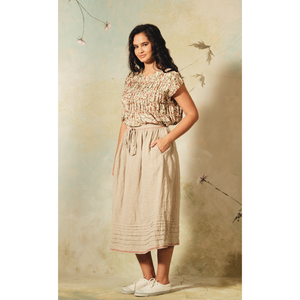 JIANA Adjustable Pintuck <b>Skirt</b> with <b>Elastic</b> Waistline Stone Linen with Drawstring Decoration - Product Image 3