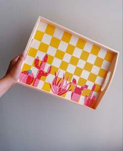 Trending Floral Painted Wood Tray <b>Small</b> Square Vanity Platter With Handles Decorative Jewelry Makeup <b>Storage</b> Organizer For Home - Product Image 5