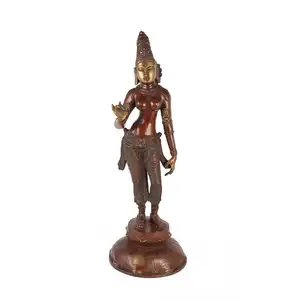 Estatua decorativa de Cooper antiguo, estatuilla de esculturas de diosa Parvati Idol para decoración del hogar, artículos de regalo