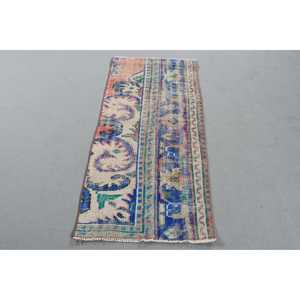 Alfombra Turca Vintage Pequeña de 2,1x4,5 pies, Alfombra de Lana Azul Roja Ombré - Product Image 1