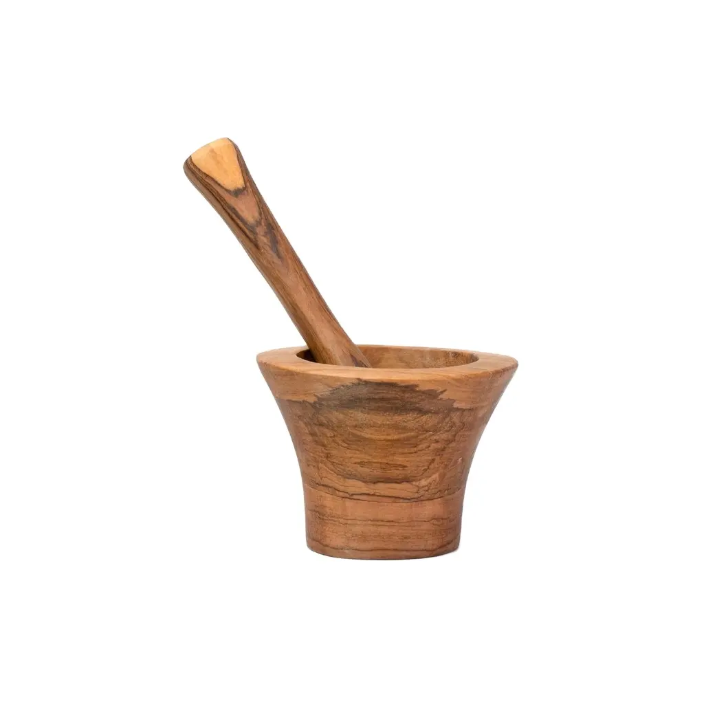 Kalite harç ve pestle ahşap sıcak satış kase Modern şekli ile geniş taban Motoshige çömlek kaymaz harç ve Pestle seti