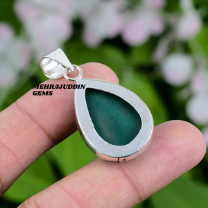 Collier pendentif en argent sterling 925 fait à la main pour enfants, tendance, en forme de poire, avec pierre précieuse malachite, avec poinçon 925 - Product Image 4