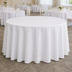 Wholesale White <b>Round</b> Polyester <b>Tablecloth</b> Plain Banquet Event Rental Catering <b>Table</b> Linen - Product Image 1