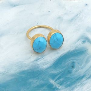 Bague réglable poire turquoise faite à la main | Bijoux en laiton plaqué or 18 carats pour femmes | Fête de mariage à la mode Inde - Product Image 2