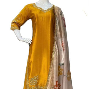 Conjunto de Salwar y Dupatta de Tela de Piel Sintética para Mujer, Color Intenso y Hermoso Bordado, Estilo Sencillo y Elegante, Especial para Fiestas Nocturnas - Product Image 1
