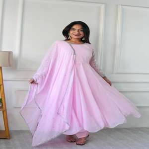 Robe brodée en Georgette rose avec séquence Dupatta pour les fêtes indiennes et pakistanaises - Product Image 1
