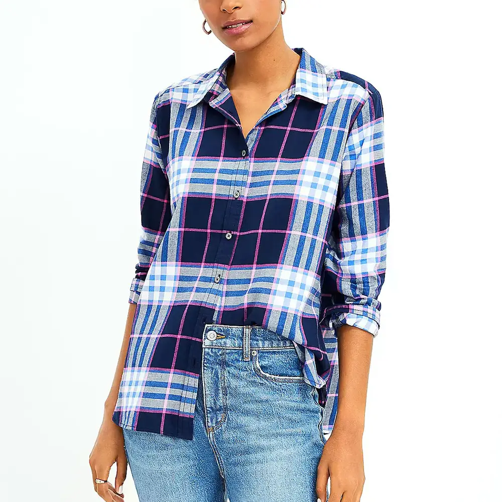Women's Flannel Plaid Shirts Casual Boyfriend Button Down Shirts Long Sleeve Premium Boxy Shirts