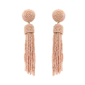Boucles d'oreilles en perles de mer à la mode, longues pampilles roses, styliste Jhumka/fil/métal/broderie-Shj-7260