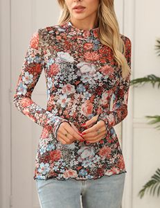 Vente en gros locale US Stock tendance pour femmes haut à col montant et à fleurs chemisier à manches longues en maille chemisier chemises pour femmes - Product Image 2