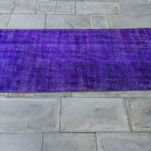 พรมวินเทจสไตล์ตุรกีขนาด 2.8x10.2 ฟุต ลายจุดสีม่วง ทำจากขนสัตว์ - Product Image 4