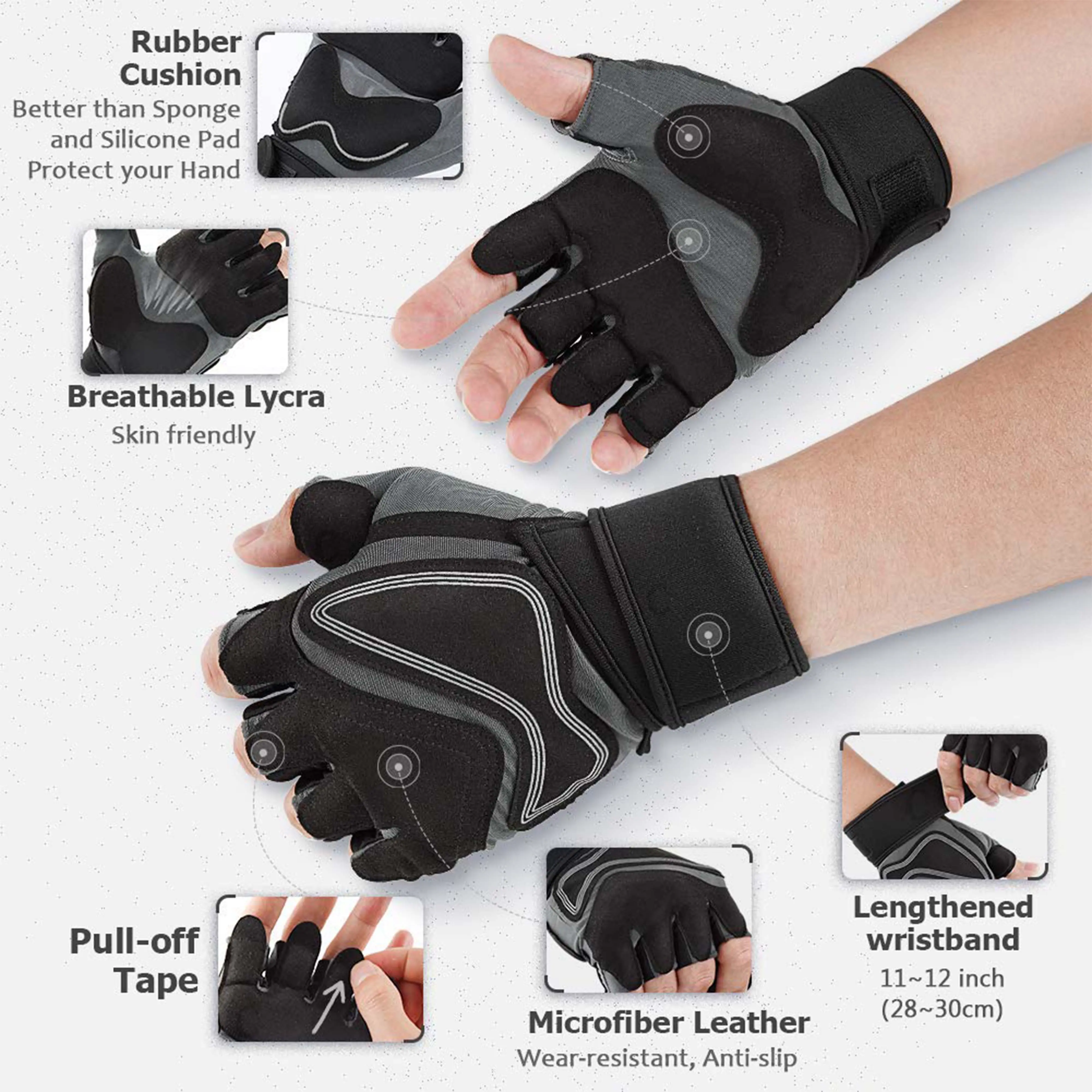 OEM Gym Gloves Men Finger less Weight Lifting Glove with Wrist Support Workout Cycling Mitten Exercise Fitness For Men and Women