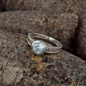 Anillo de Topacio Azul de Plata de Ley 925, anillo de piedra de topacio de banda de diseñador Unisex, anillo de plata de topacio de moda para regalo - Product Image 2