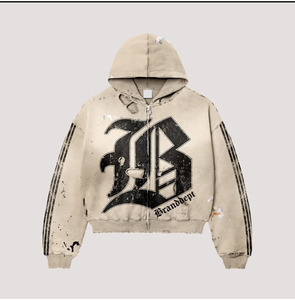 Sweat à capuche de haute qualité pour hommes avec impression DTG brodée poche kangourou Streetwear chapeau Style Vintage 100% coton - Product Image 2