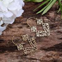 Boucles d'oreilles créoles vintage en laiton plaqué or et argent, style Jali, avec incrustation sertie pour femmes, pour usage quotidien et occasions de mariage