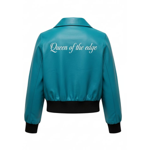 Chaqueta Bomber Impermeable de Algodón Azul Verde Azulado para Mujer, Ajustada, Informal, para Motocicleta - Product Image 3