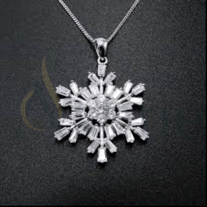 สร้อยคอจี้เพชรเกล็ดหิมะสุดหรูสำหรับผู้หญิงจี้เพชรสำหรับปลูกในห้องปฏิบัติการสีขาวทอง - Product Image 1