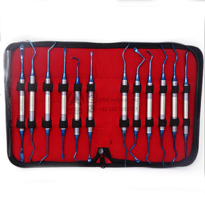 Mango hueco Relleno de compuesto dental Titanio azul Instrumentos de acero inoxidable de doble extremo Caja tipo hoja recta - Product Image 1