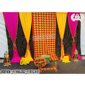 Decoración India Mehndi Phulkari telón de fondo para escenario Punjabi boda Mehndi decoración cortinas Punjabi boda Haldi decoración telones de fondo - Product Image 1