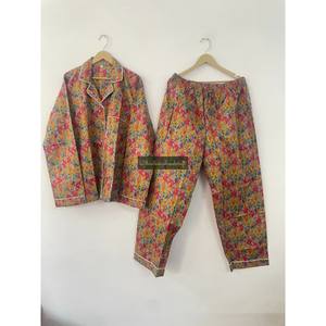 Vente en gros vêtements de nuit d'été élégants 100% coton pyjama grande taille à imprimé géométrique indien ensemble robe vêtements de nuit en gros - Product Image 2