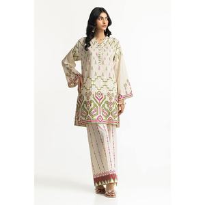 Chemise jacquard à manches trois-quarts et pantalon imprimé IUSTTS-224 Ensemble avec décoration boutonnée - Product Image 3