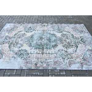 พรมตุรกีขนาด 5.4x8.7 ฟุต พรมโบราณขนาดใหญ่ พรมขนสัตว์สีเขียวลายอิคัต - Product Image 3