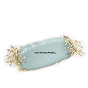 Bandeja de esmalte blanco real para boda, regalo a precio razonable, bandeja creativa con mango de metal de flores para restaurante - Product Image 4