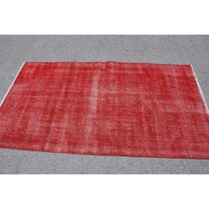 3.6x6.6 ft Rug, Vintage Turkish Accent Rug, <b>Red</b> <b>Wool</b> Rug - Product Image 3