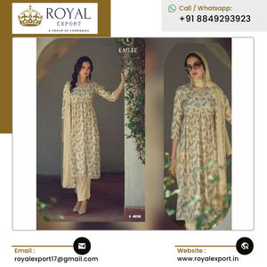 Ropa de boda y fiesta Diseñador de moda Muselina viscosa pura Nyra Cut Kurti Set Colección de proveedor indio - Product Image 4