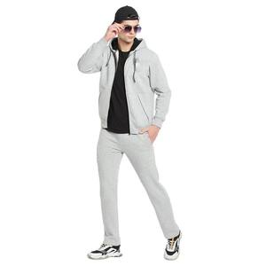 Ensemble de survêtement gris à capuche pour homme, 2 pièces, en coton, coupe décontractée, avec poches latérales, respirant, style automne - Product Image 3