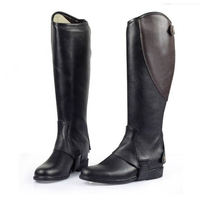Bottes d'équitation en cuir pleine longueur noires avec fermeture éclair latérale pour l'équitation, style demi-chaps en cuir souple pour cavaliers