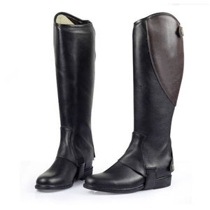 Leather Riding Boots Full-Length Black With Side Zip Closure For Equestrian Use Soft Leather Style <b>Half</b> <b>Chaps</b> for Horse Riders - Product Image 3