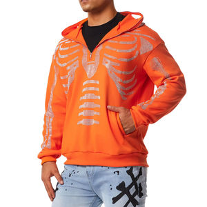 Sweat à capuche Streetwear en coton mélangé avec strass Vêtements d'automne et d'hiver Pull à capuche avec logo imprimé avec strass - Product Image 6