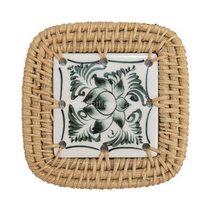 Hot Selling Set of 6 Rattan Mix <b>Ceramic</b> <b>Coaster</b> Serving Tables and Banquets From Vietnam Table Accessories Wholesale - Product Image 1