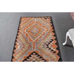 Turkish Vintage <b>Runner</b> <b>Rug</b> 3.2x9.8 ft, Orange Black Camouflage Wool <b>Rug</b> - Product Image 4