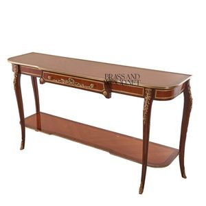 Mesa Consola Francesa Clásica con Estante Inferior, Madera Artesanal y Detalles Elegantes de Latón para Espacios Interiores de Lujo - Product Image 4