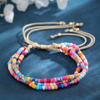 Go2boho Bracelet de perles colorées fait à la main pour femmes, bracelet de perles de rocaille Boho multi-brins réglable, cadeau de bijouterie