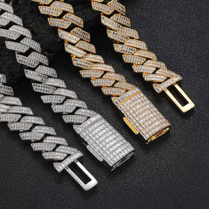 Collar de Diamantes de Corte Brillante de 20 mm, Cadena Cubana, Oro Blanco, Estilo Hip Hop, Joyería con Incrustaciones de Diamantes, Chapado en Oro, de la India - Product Image 6