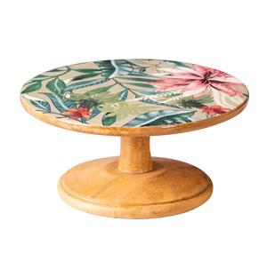 Pedestal de postre hecho a mano con base de madera Borde floral festivo y acabado de porcelana - Product Image 4