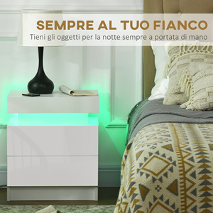 HOMCOM Mesita de noche con luz LED RGB integrada con 2 cajones, 4 modos de luz y 16 colores, aglomerado, 45x35x52cm, color blanco - Product Image 5